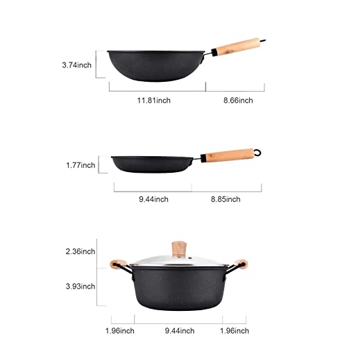 3-Piece Nonstick Wok, Frying Pan and Saucepan Set