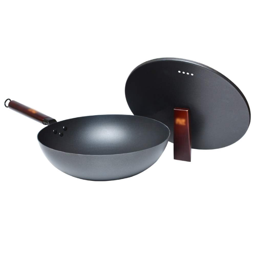 32cm Refined Iron Wok with Lid