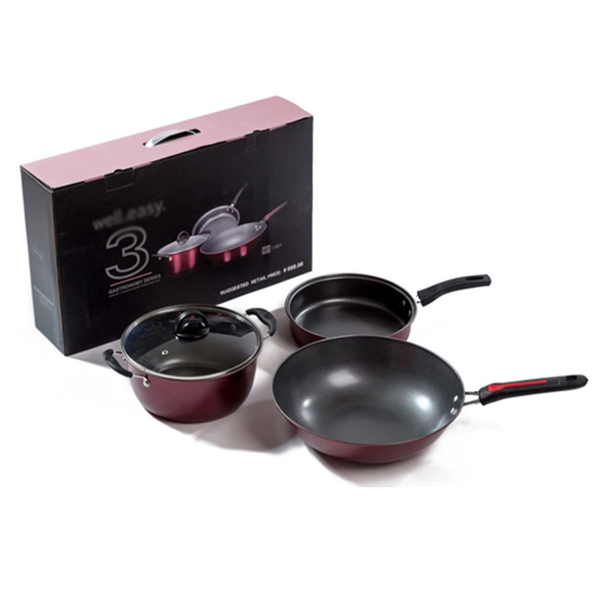 3-Piece Cast Iron Cookware Set with Glass Lid