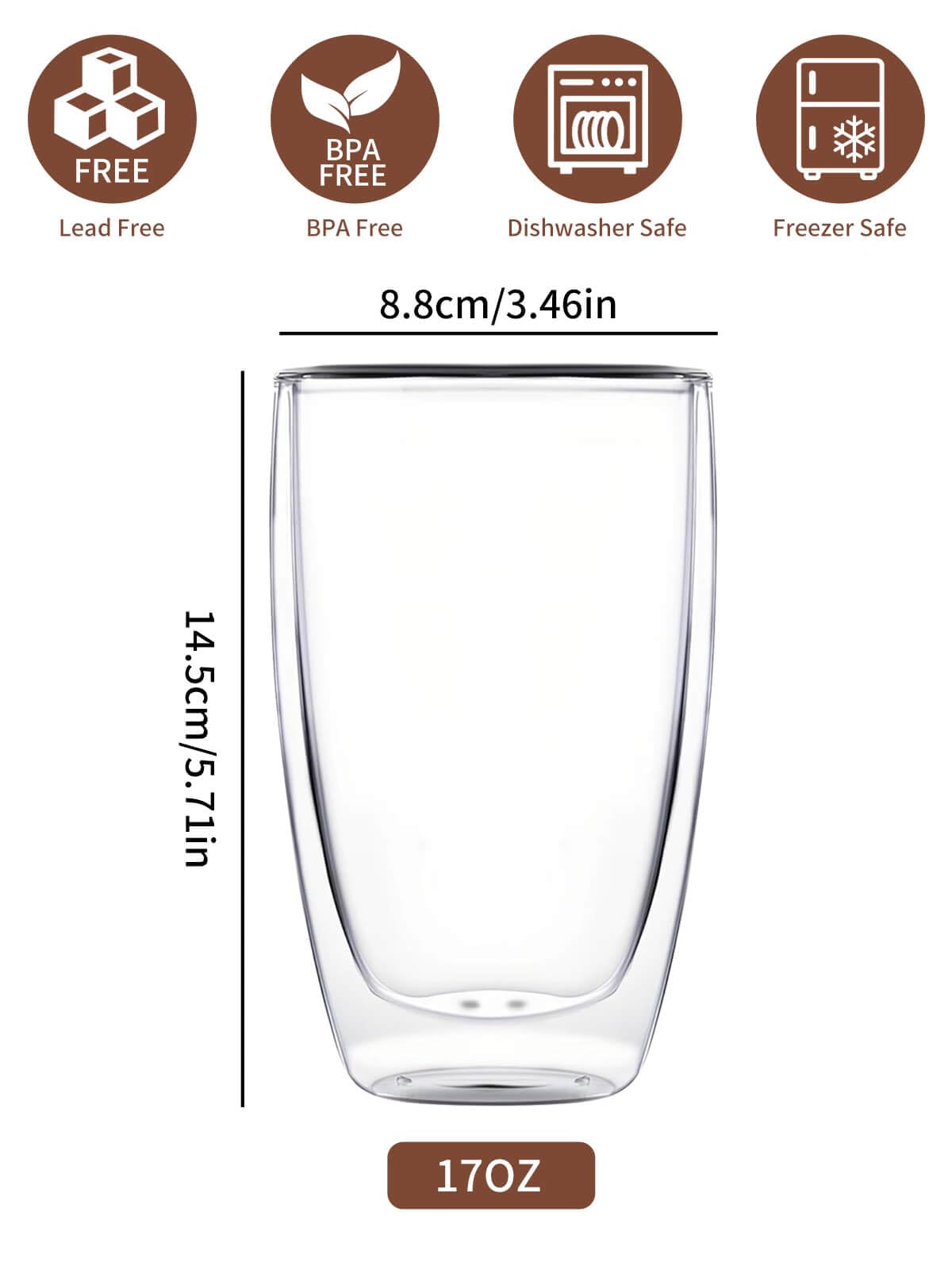 DOPUDO 17oz Double-Wall Glass Coffee Mug Set