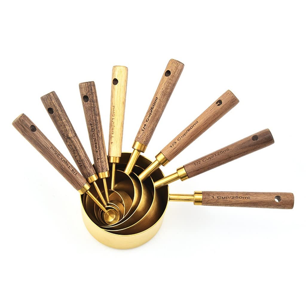 8-Piece Stainless Steel Measuring Set with Wood Handles