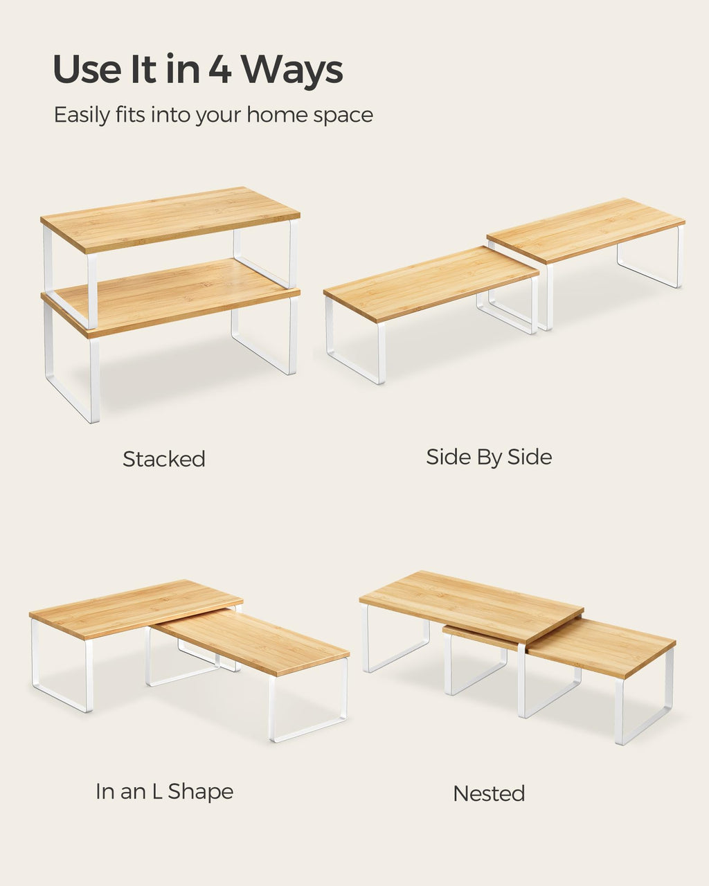 SONGMICS 2-Piece Stackable Cabinet Shelf Set
