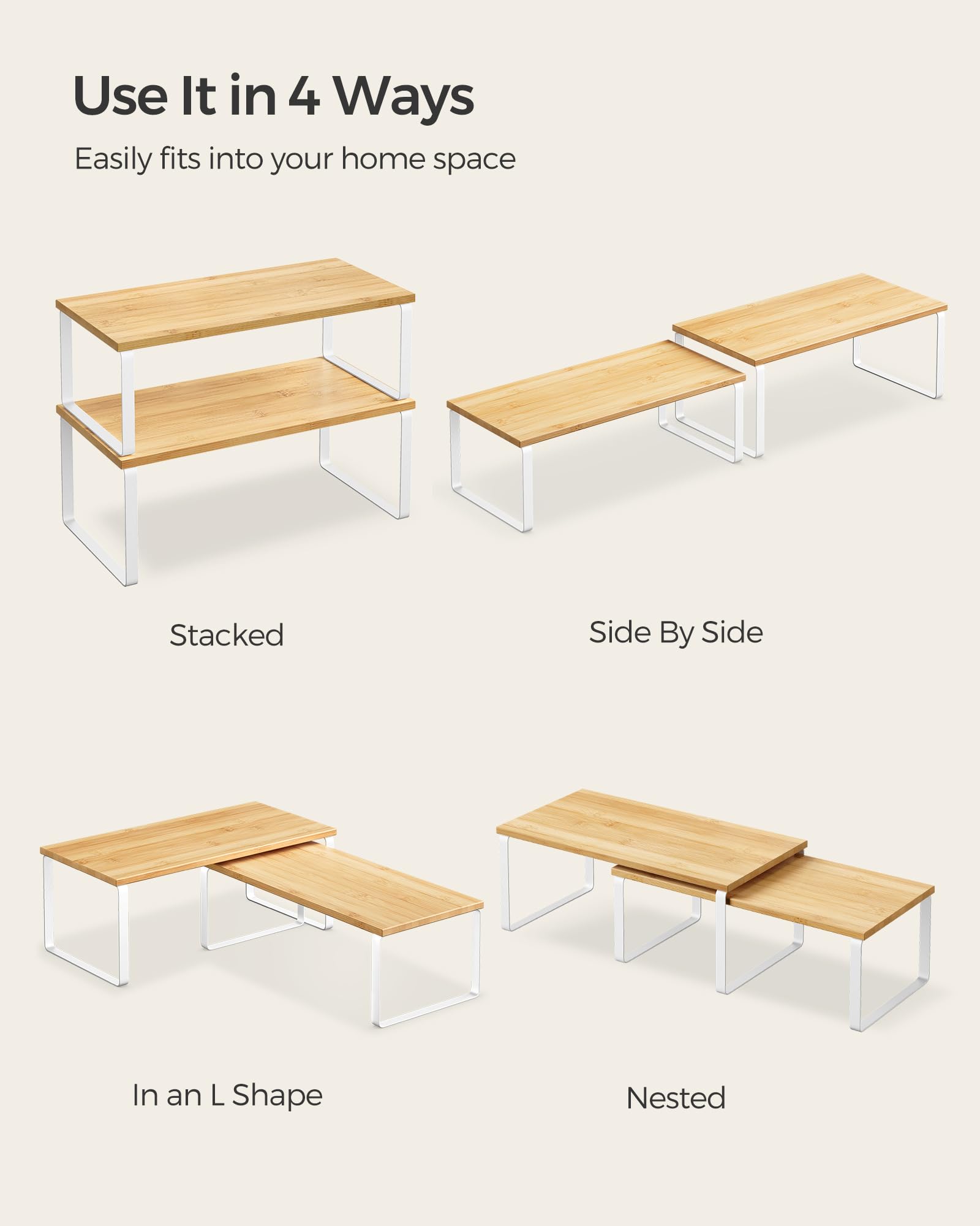 SONGMICS 2-Piece Stackable Cabinet Shelf Set