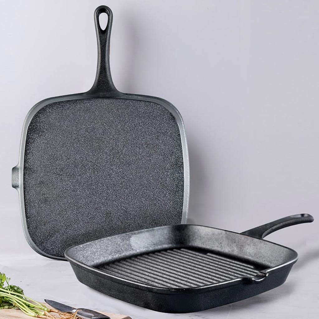 Cast Iron Grill Skillet with Wooden Handle