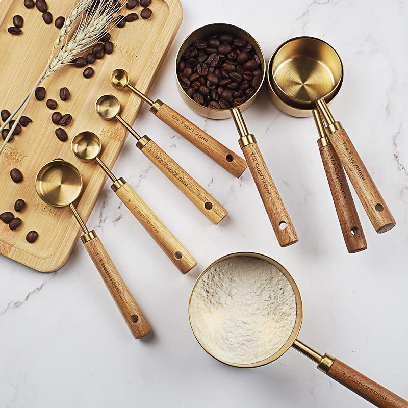 8-Piece Wood-Handle Measuring Cup and Spoon Set