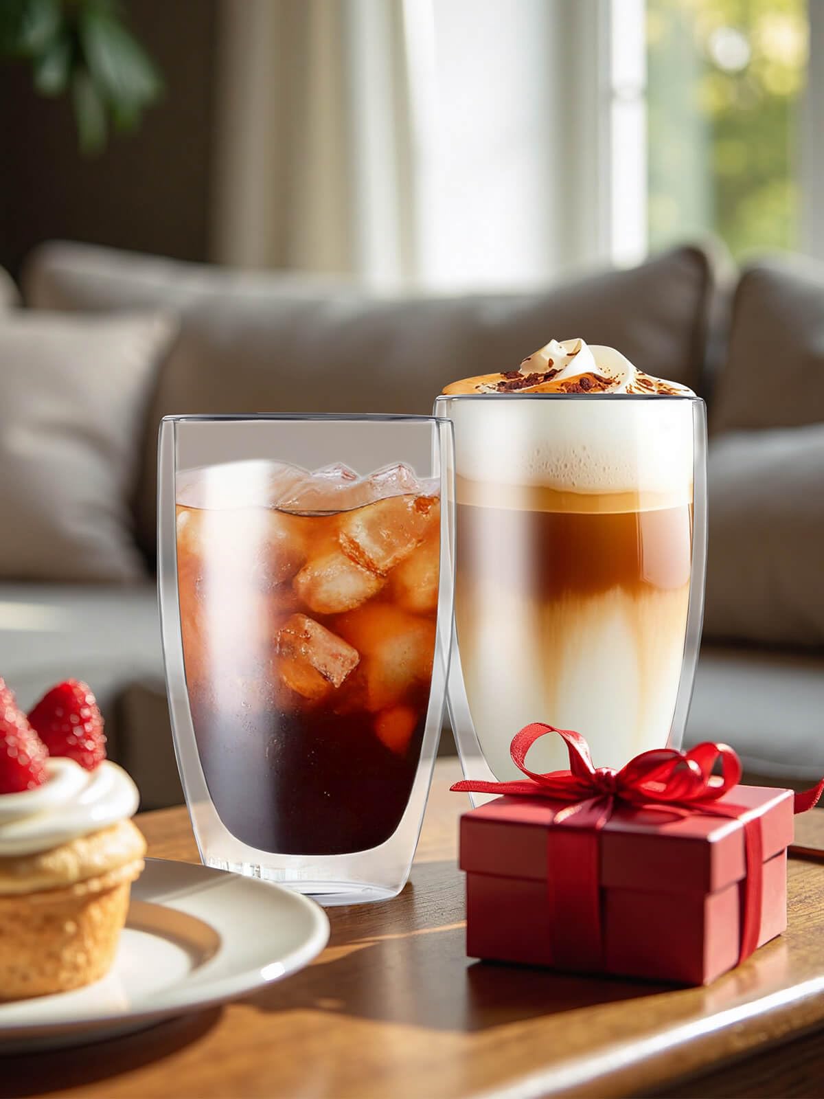 DOPUDO 17oz Double-Wall Glass Coffee Mug Set