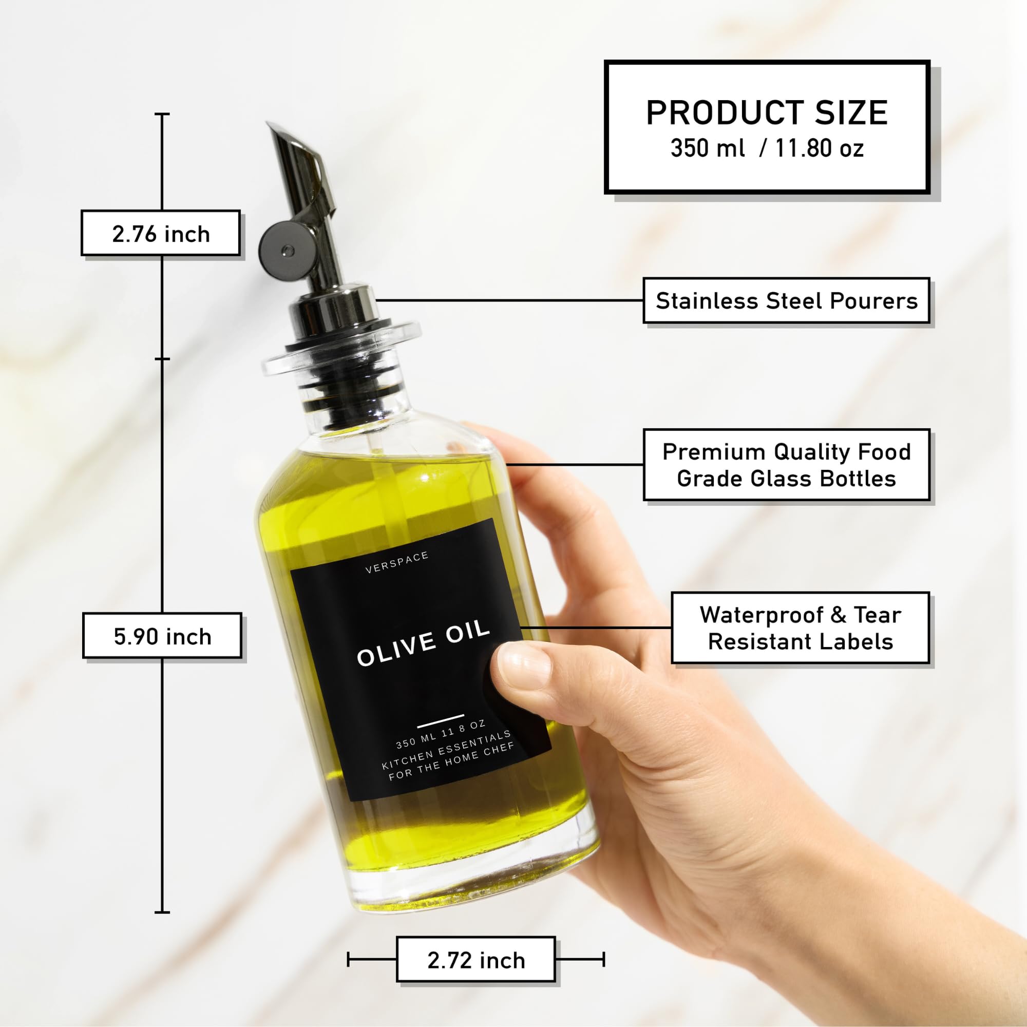 2-Piece Glass Oil Dispenser Set with 42 Labels