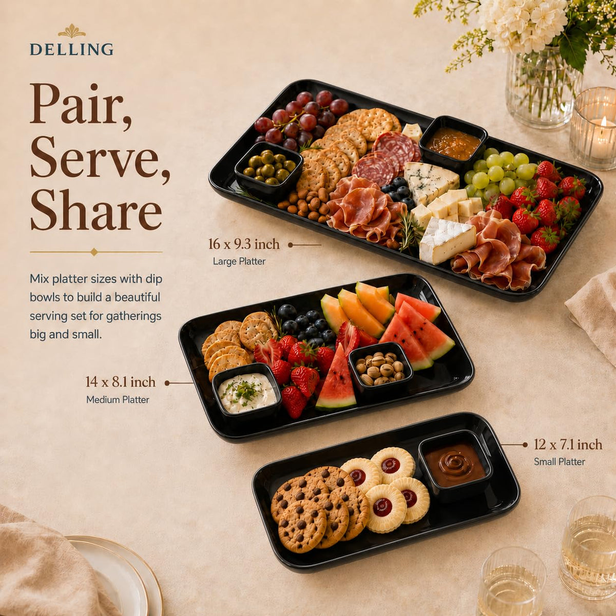 3-Piece Graduated Porcelain Serving Platter Set