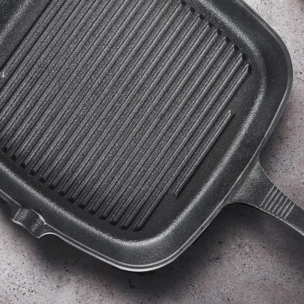 Cast Iron Grill Skillet with Wooden Handle
