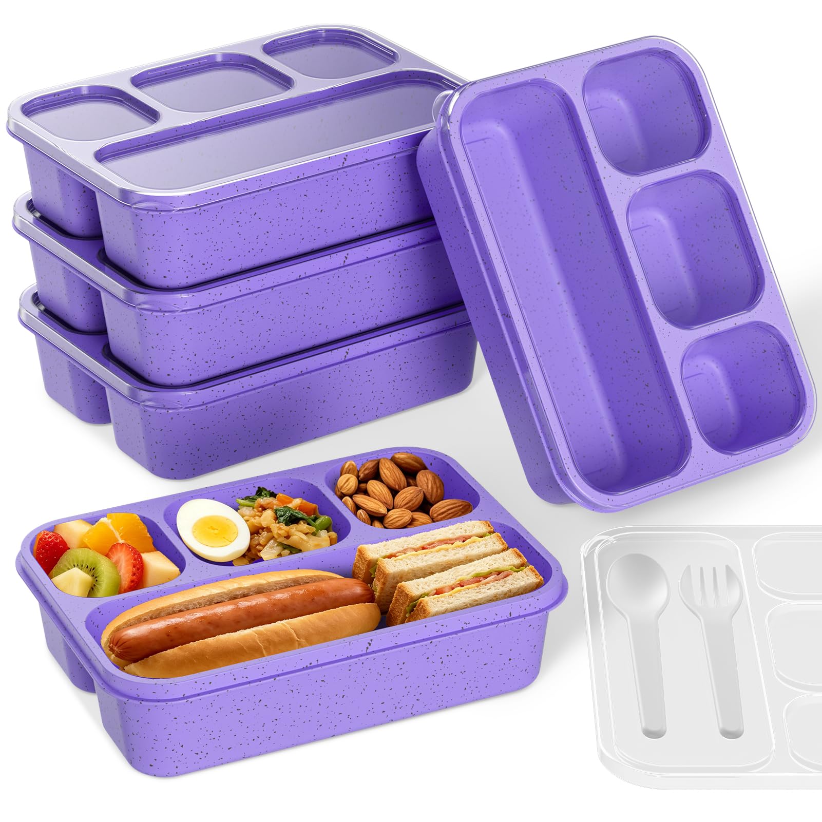 5-Pack Four-Compartment Wheat Straw Bento Boxes