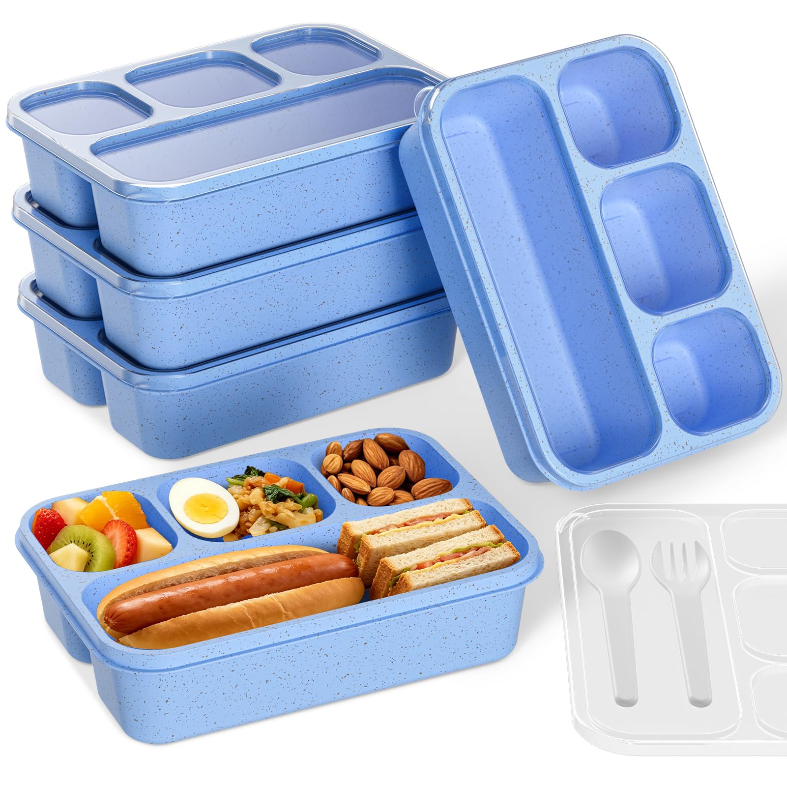 5-Pack Four-Compartment Wheat Straw Bento Boxes