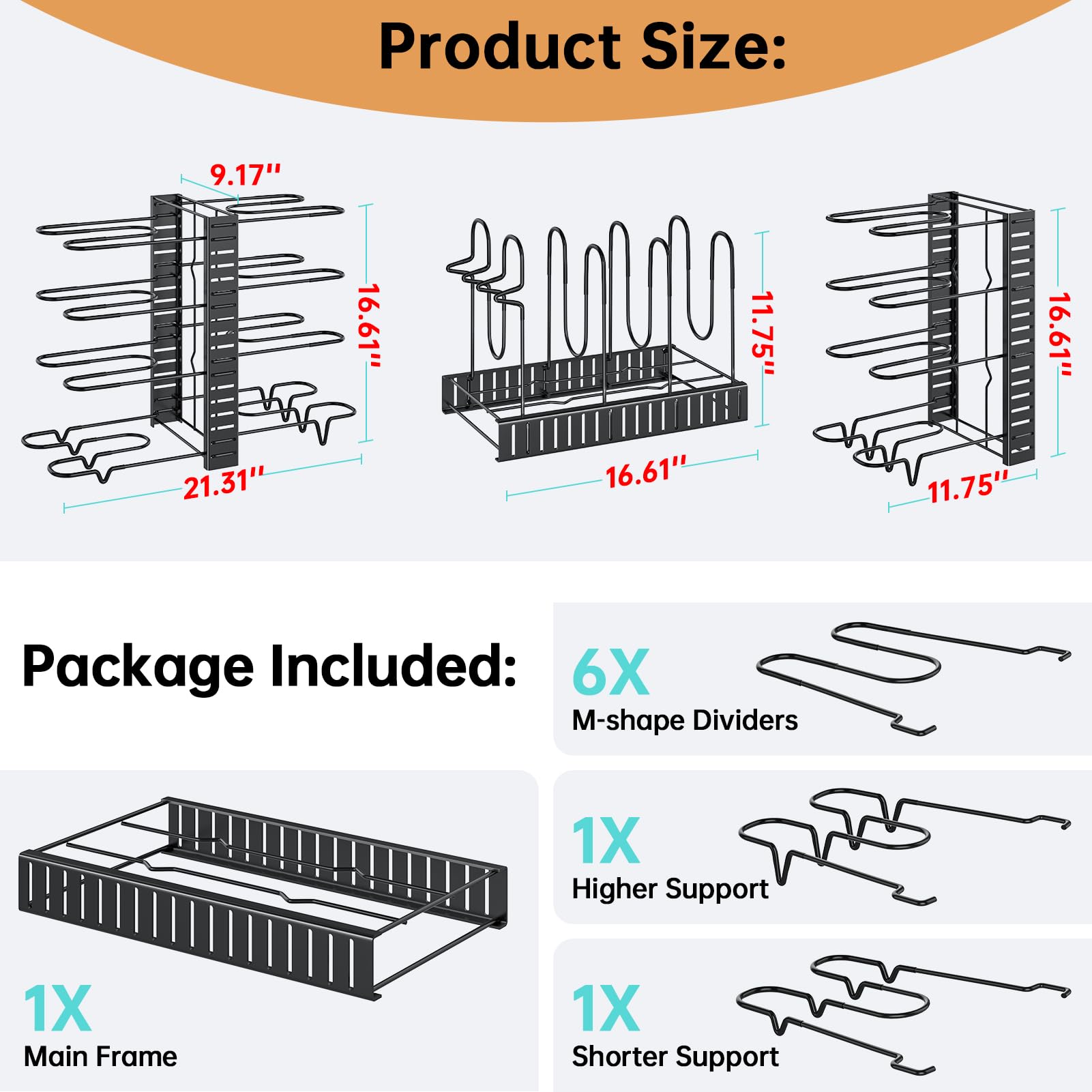 MUDEELA Adjustable Pot and Pan Organizer Rack