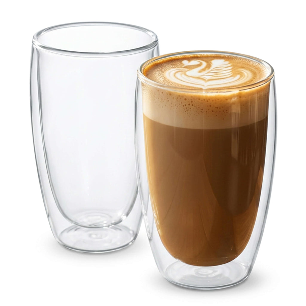 DOPUDO 17oz Double-Wall Glass Coffee Mug Set