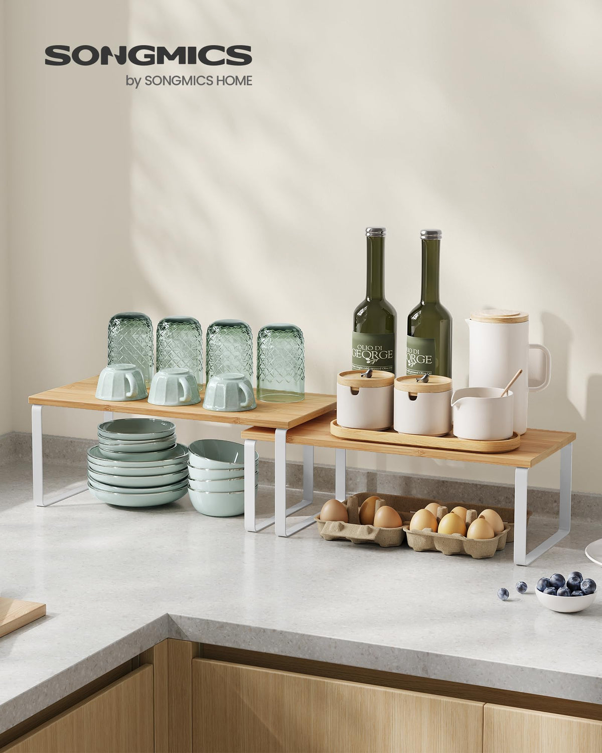 SONGMICS 2-Piece Stackable Cabinet Shelf Set