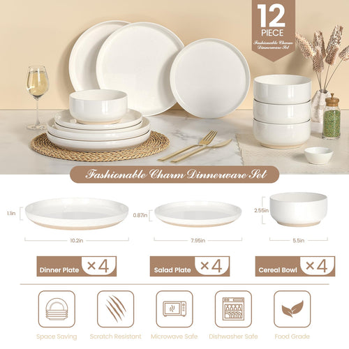 12-Piece Scratch-Resistant Dinnerware Set