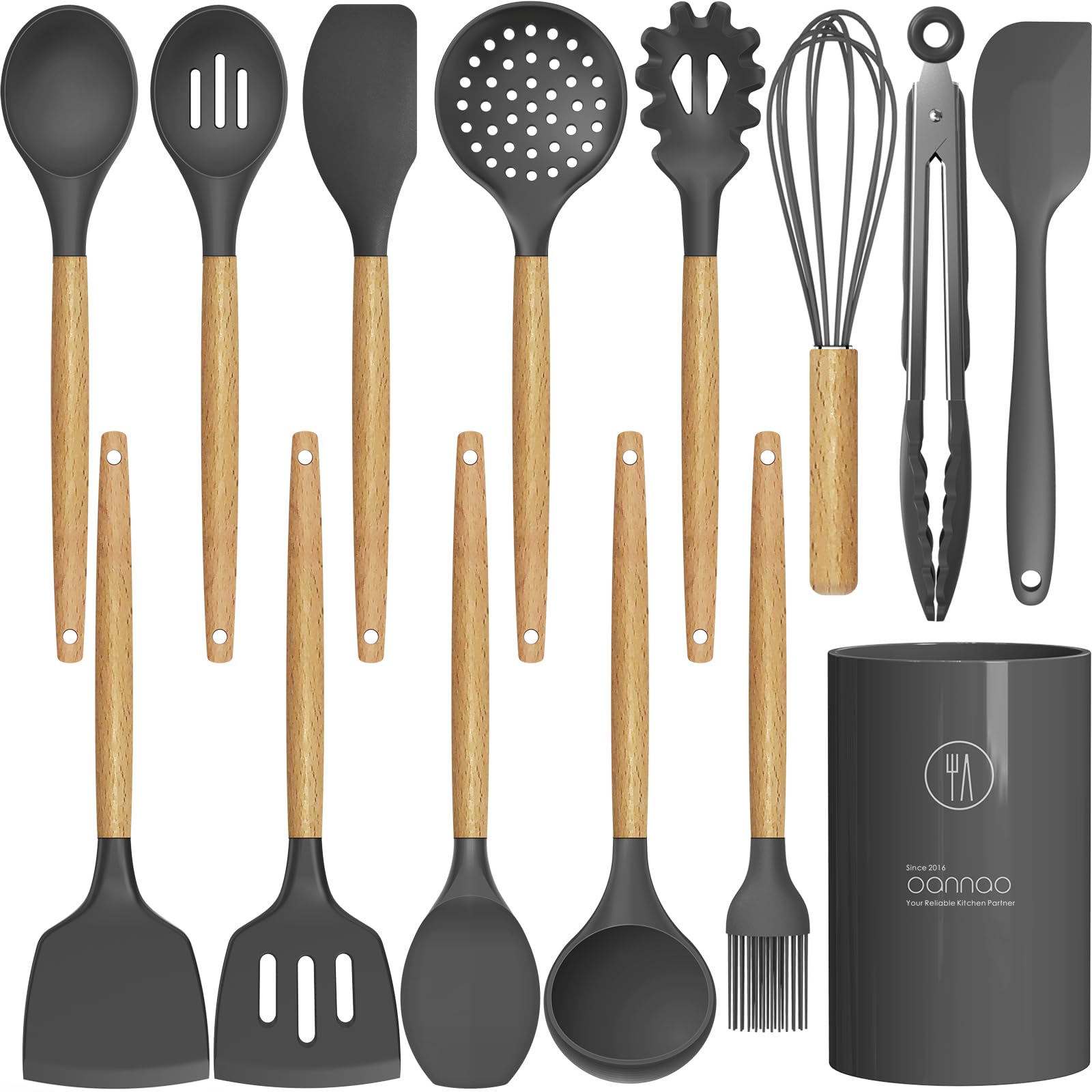 14-Piece Silicone Utensil Set with Holder