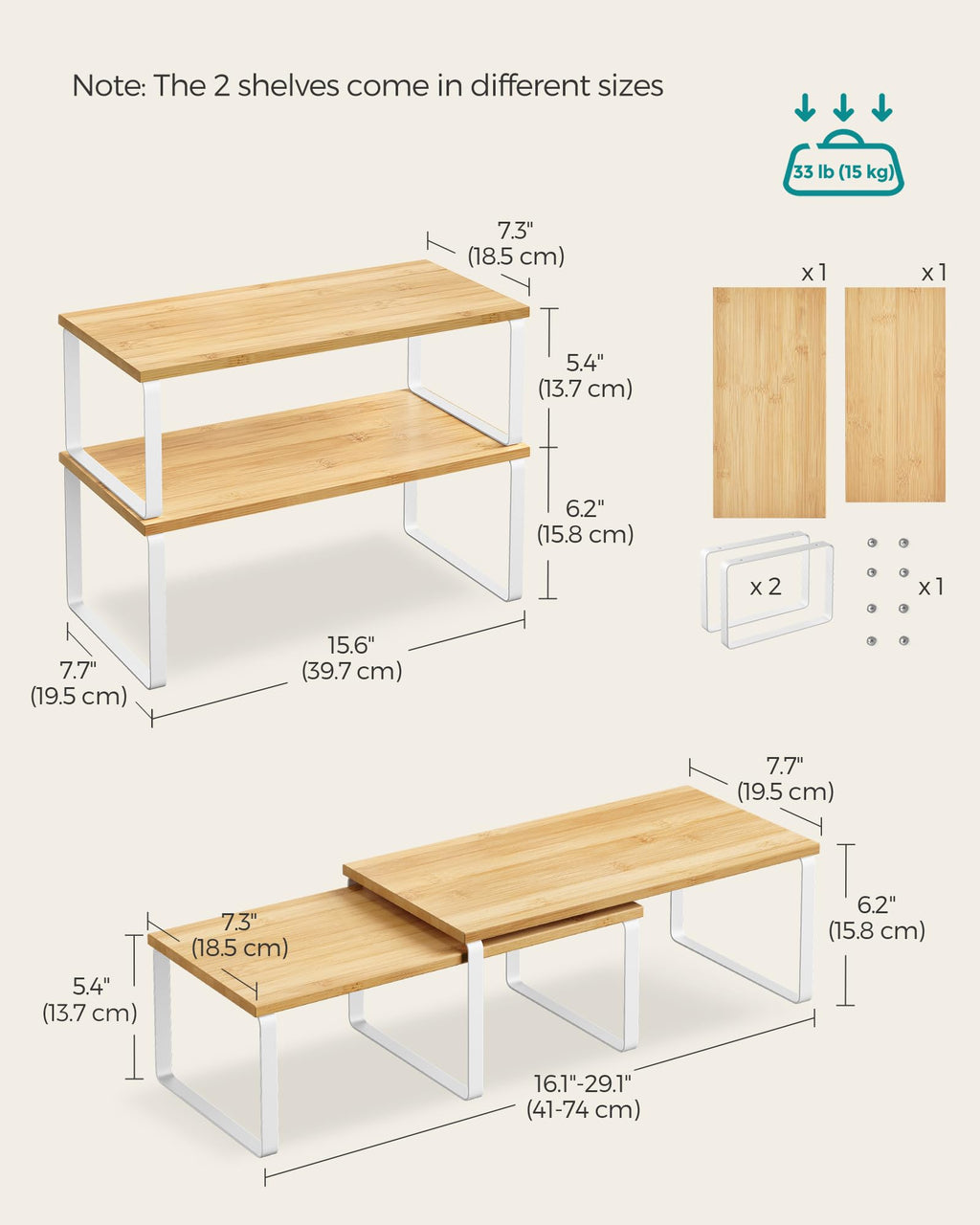 SONGMICS 2-Piece Stackable Cabinet Shelf Set
