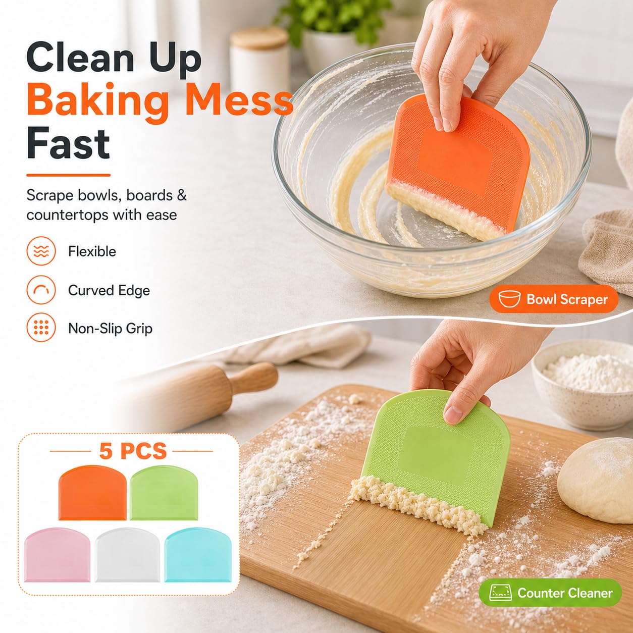 5-Piece Dough Scraper and Cutter Set