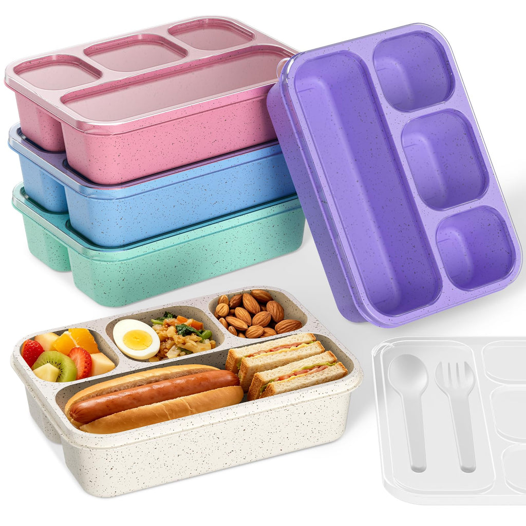 5-Pack Four-Compartment Wheat Straw Bento Boxes