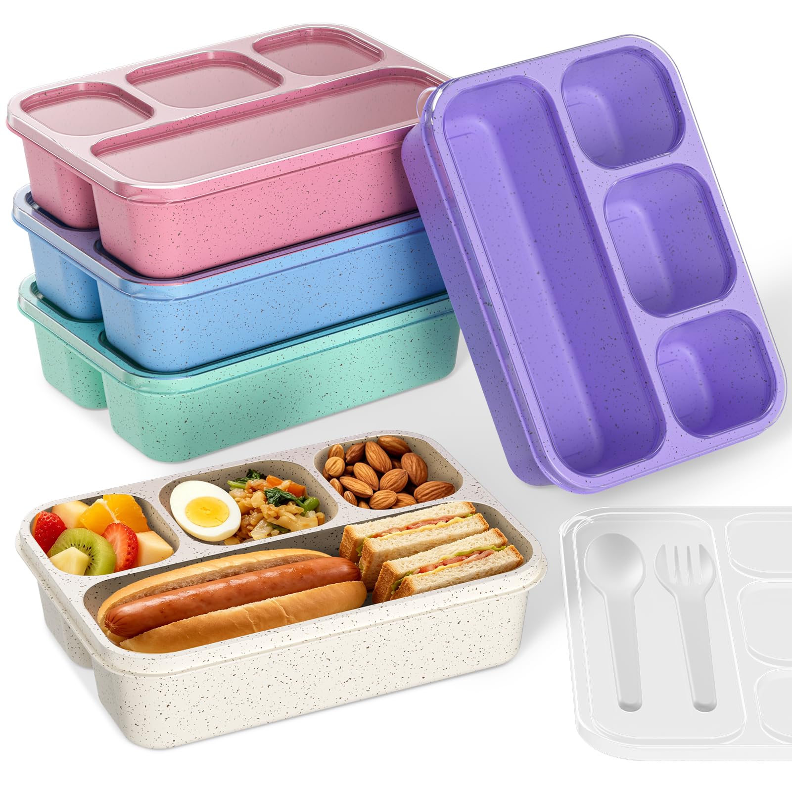 5-Pack Four-Compartment Wheat Straw Bento Boxes