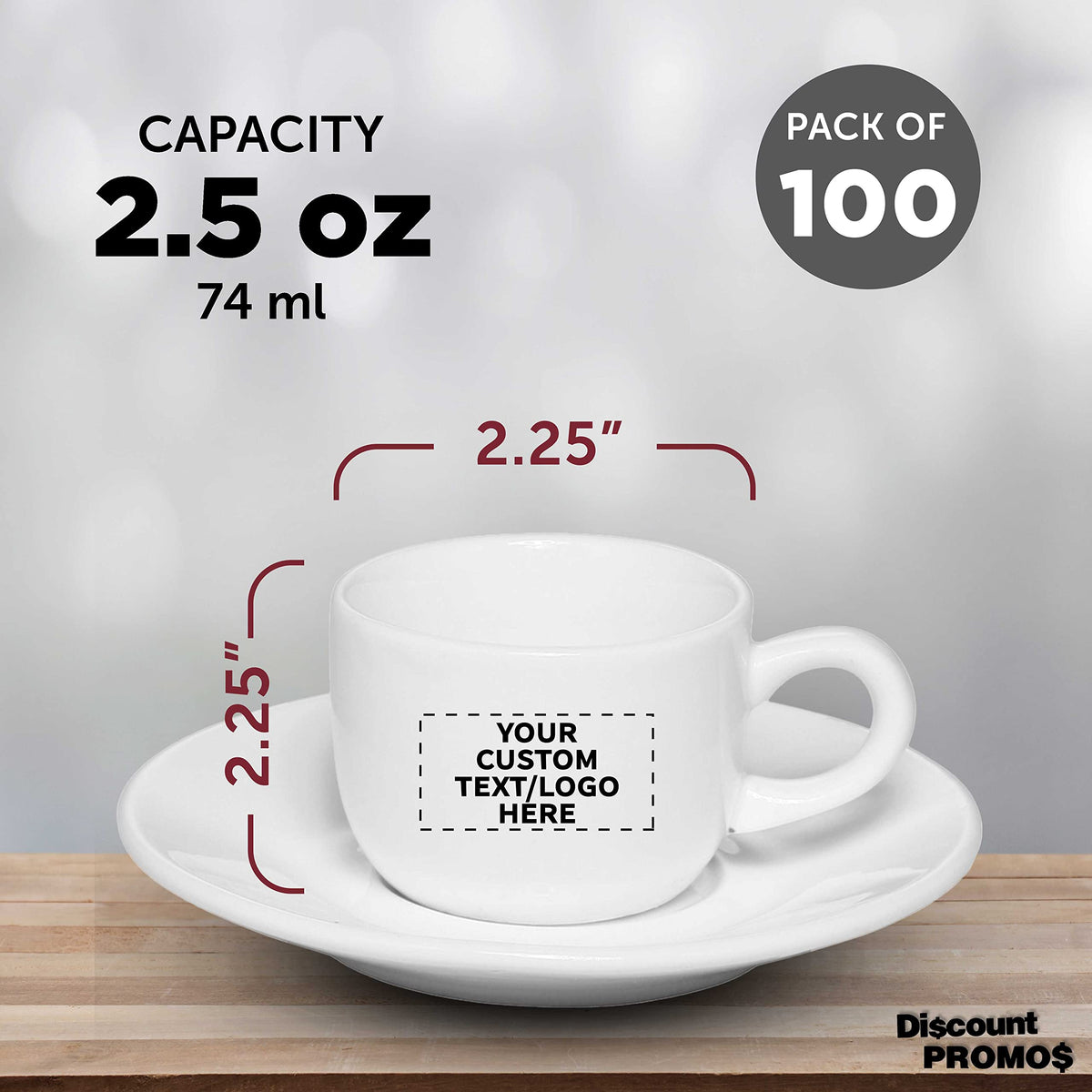 100-Piece Custom 2.5oz Espresso Cup and Saucer Set