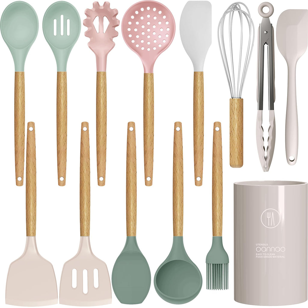 14-Piece Silicone Utensil Set with Holder