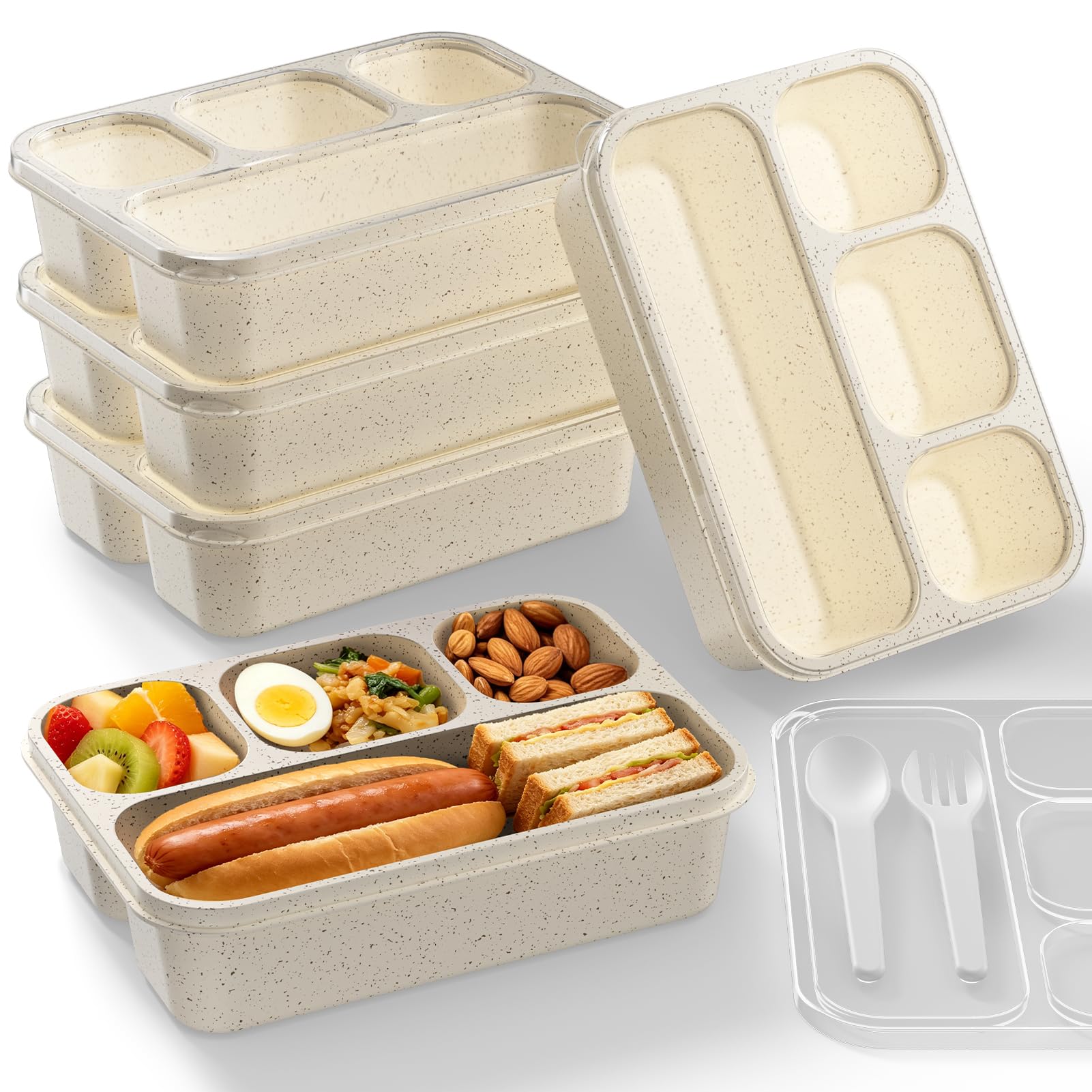 5-Pack Four-Compartment Wheat Straw Bento Boxes