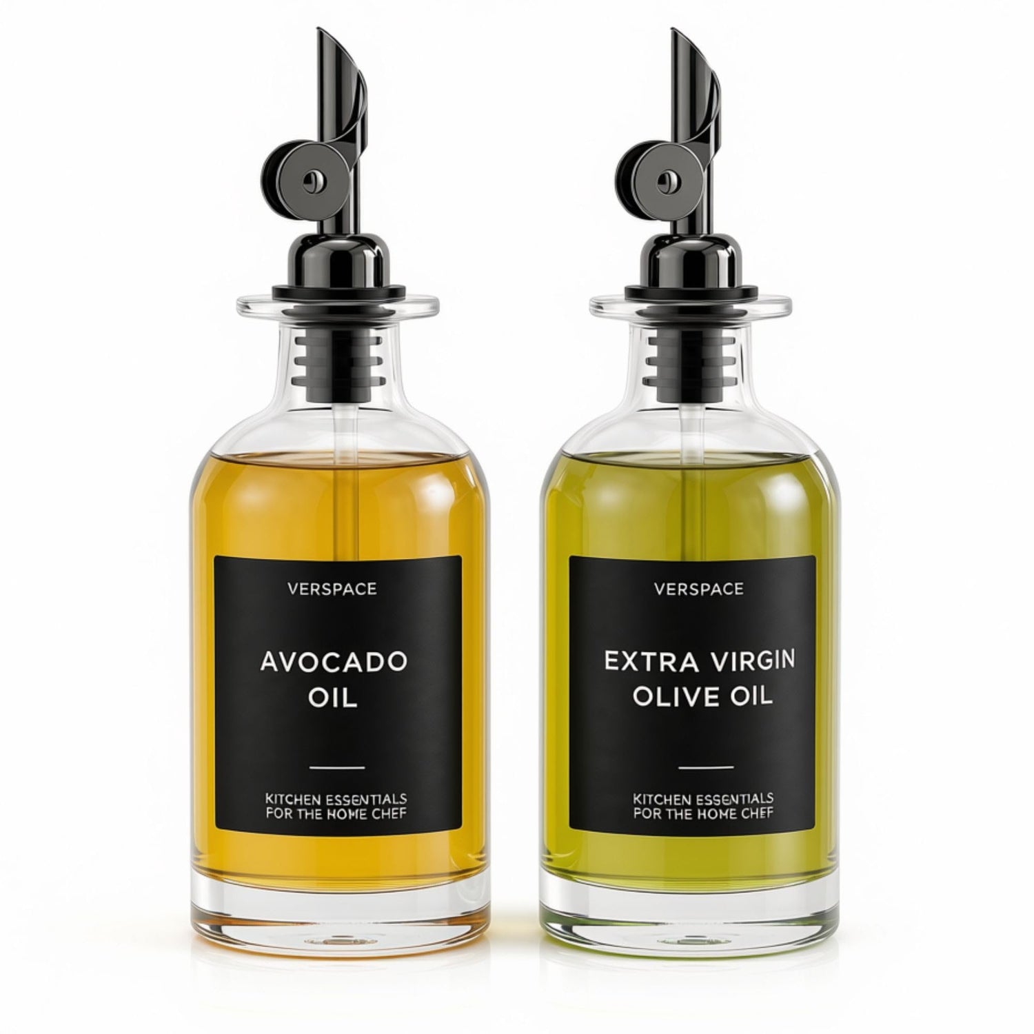 2-Piece Glass Oil Dispenser Set with 42 Labels