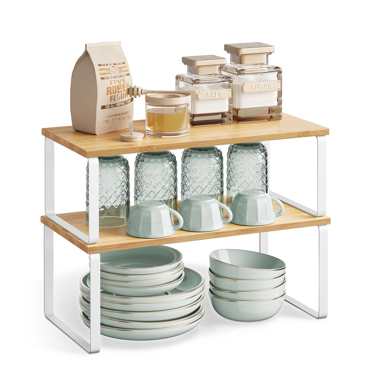 SONGMICS 2-Piece Stackable Cabinet Shelf Set
