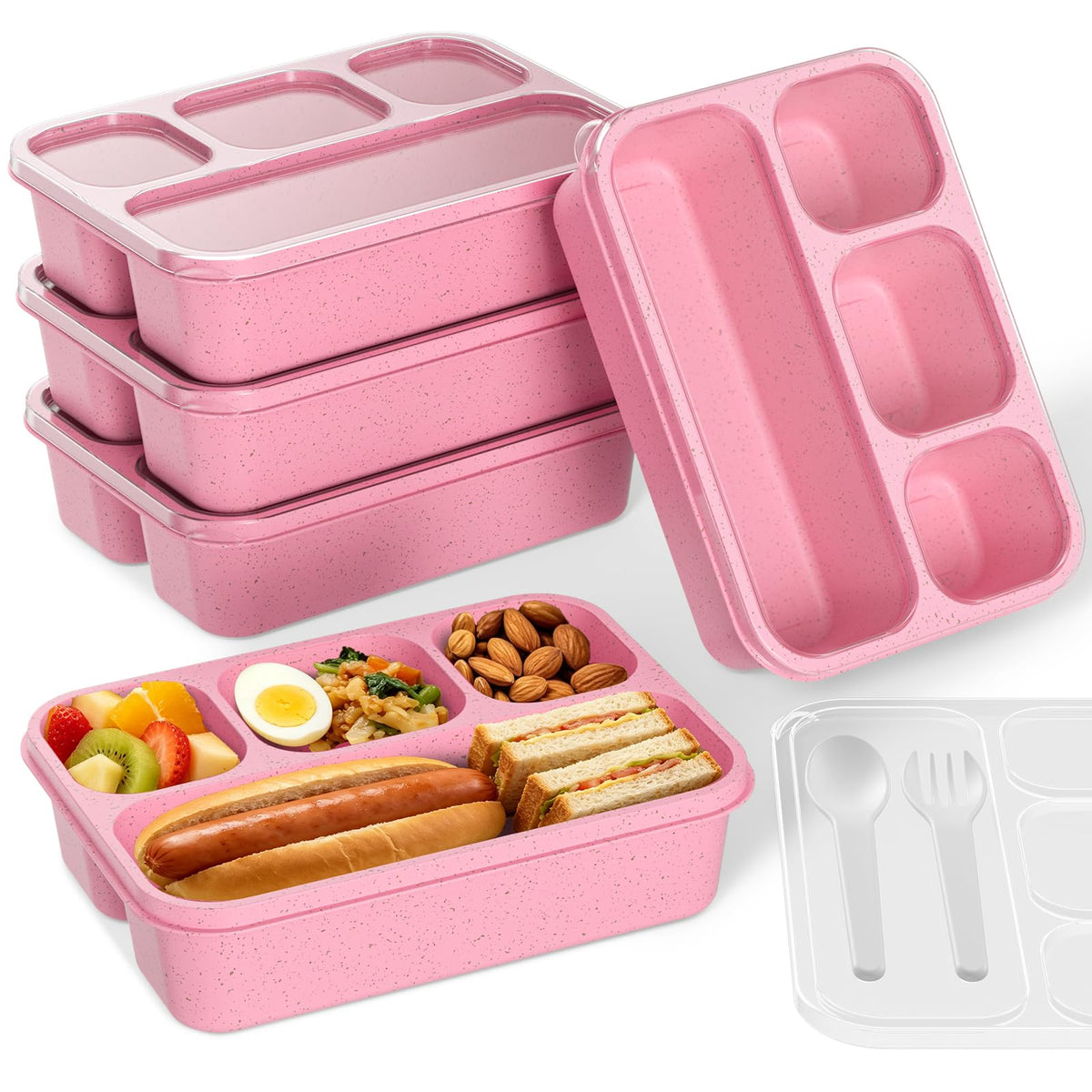 5-Pack Four-Compartment Wheat Straw Bento Boxes