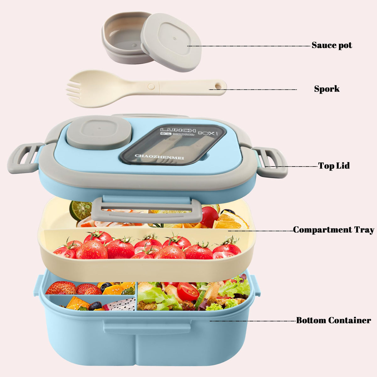 43oz Multi-Compartment Bento Lunch Box with Sauce Cup