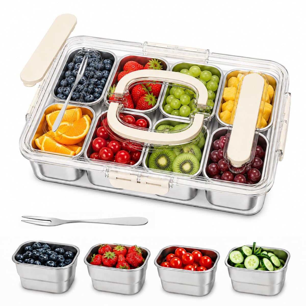 8-Compartment Stainless Steel Snack Container Set
