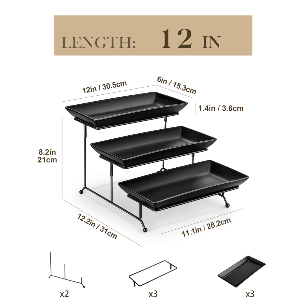 MALACASA 3-Tier Porcelain Serving Tray