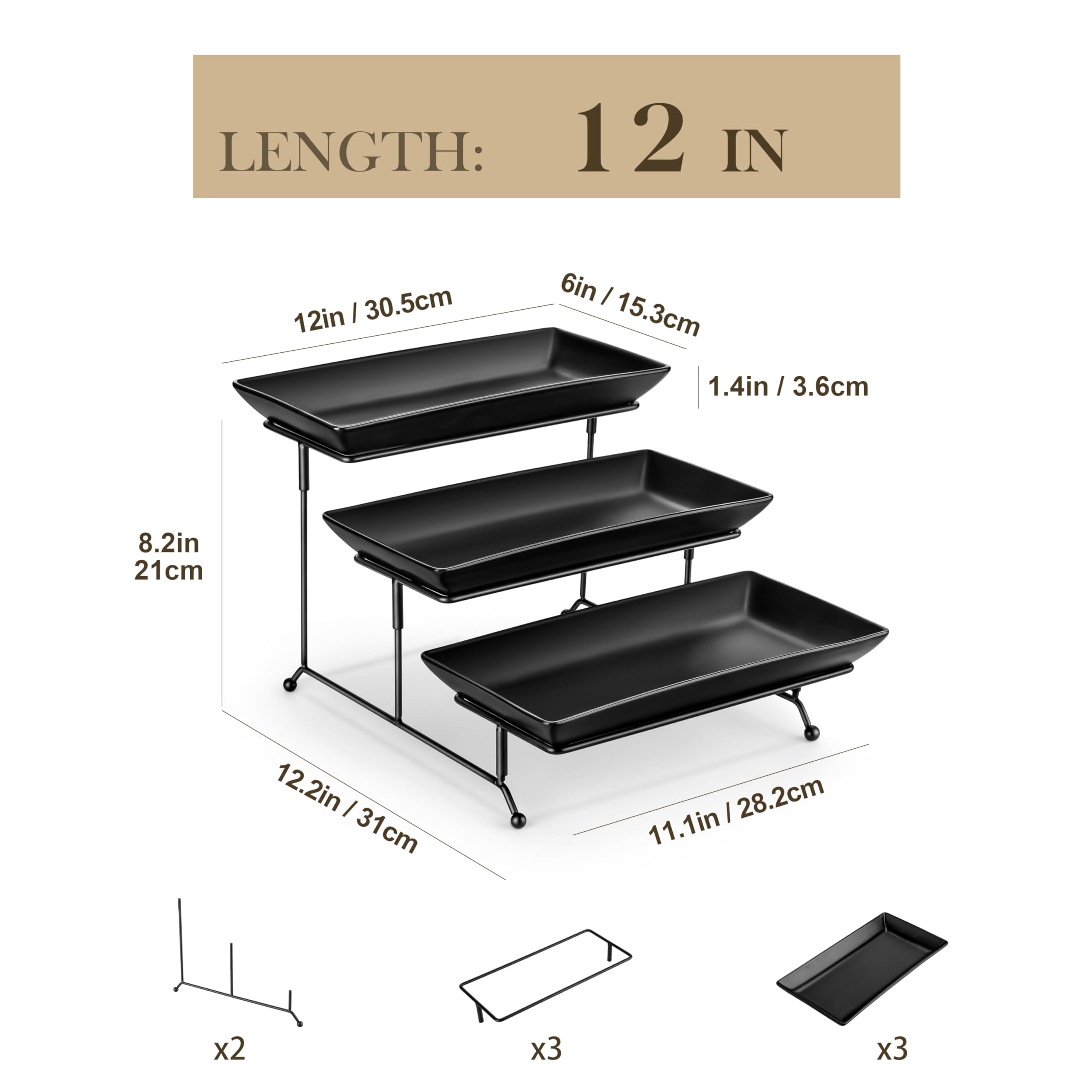 MALACASA 3-Tier Porcelain Serving Tray
