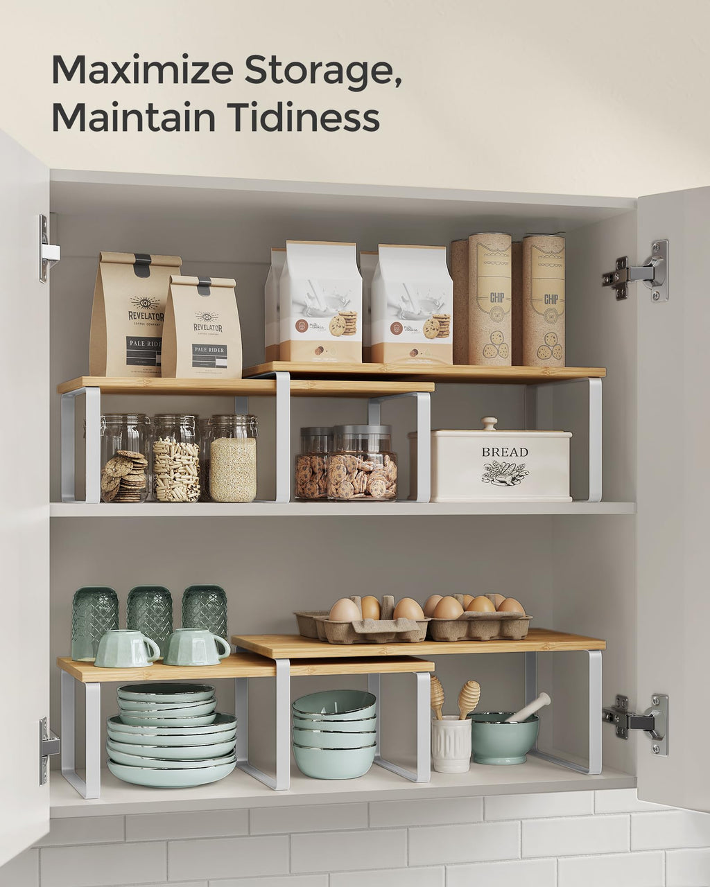 SONGMICS 2-Piece Stackable Cabinet Shelf Set