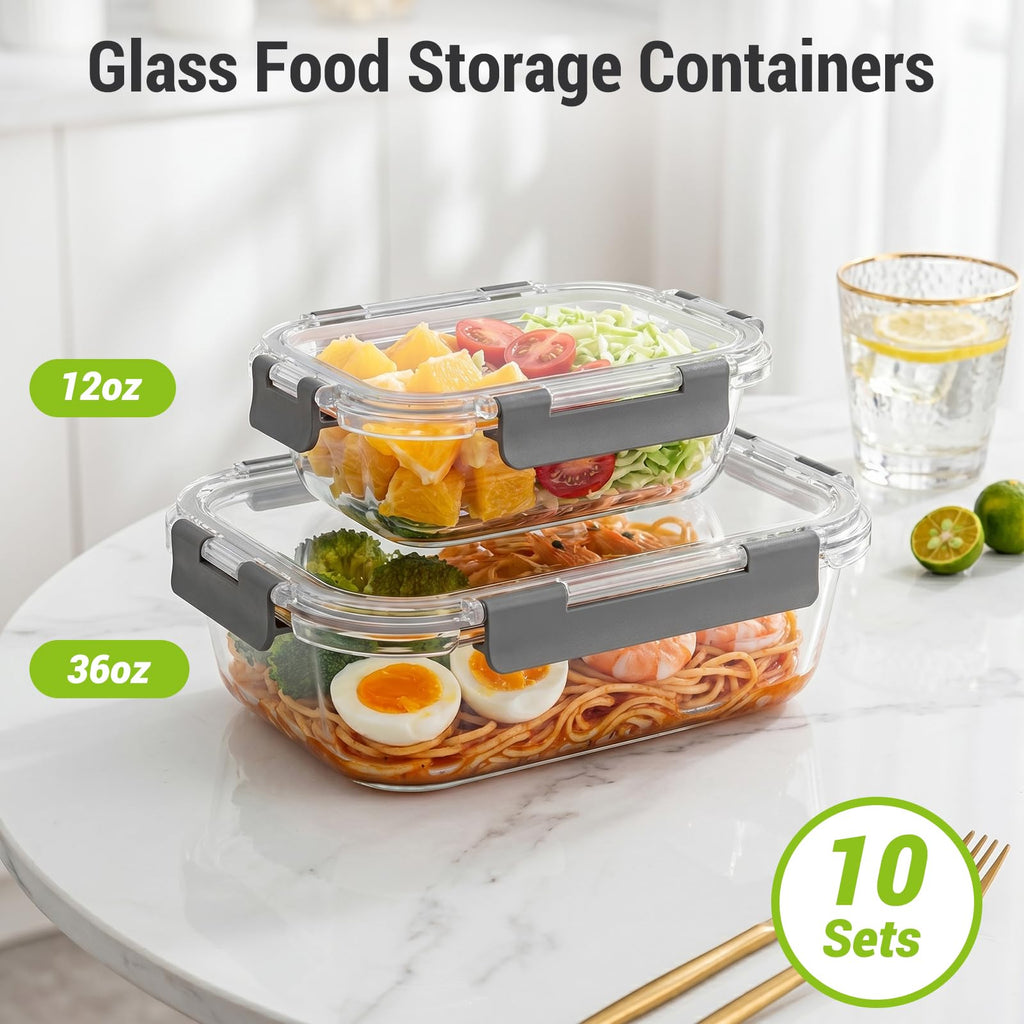 Dealusy 20-Piece Glass Food Storage Container Set