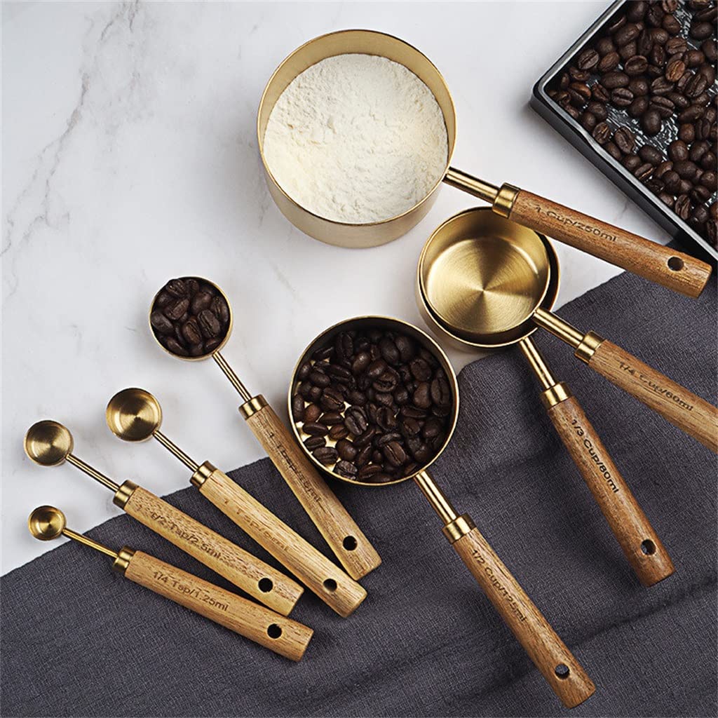 8-Piece Stainless Steel Measuring Set with Wood Handles