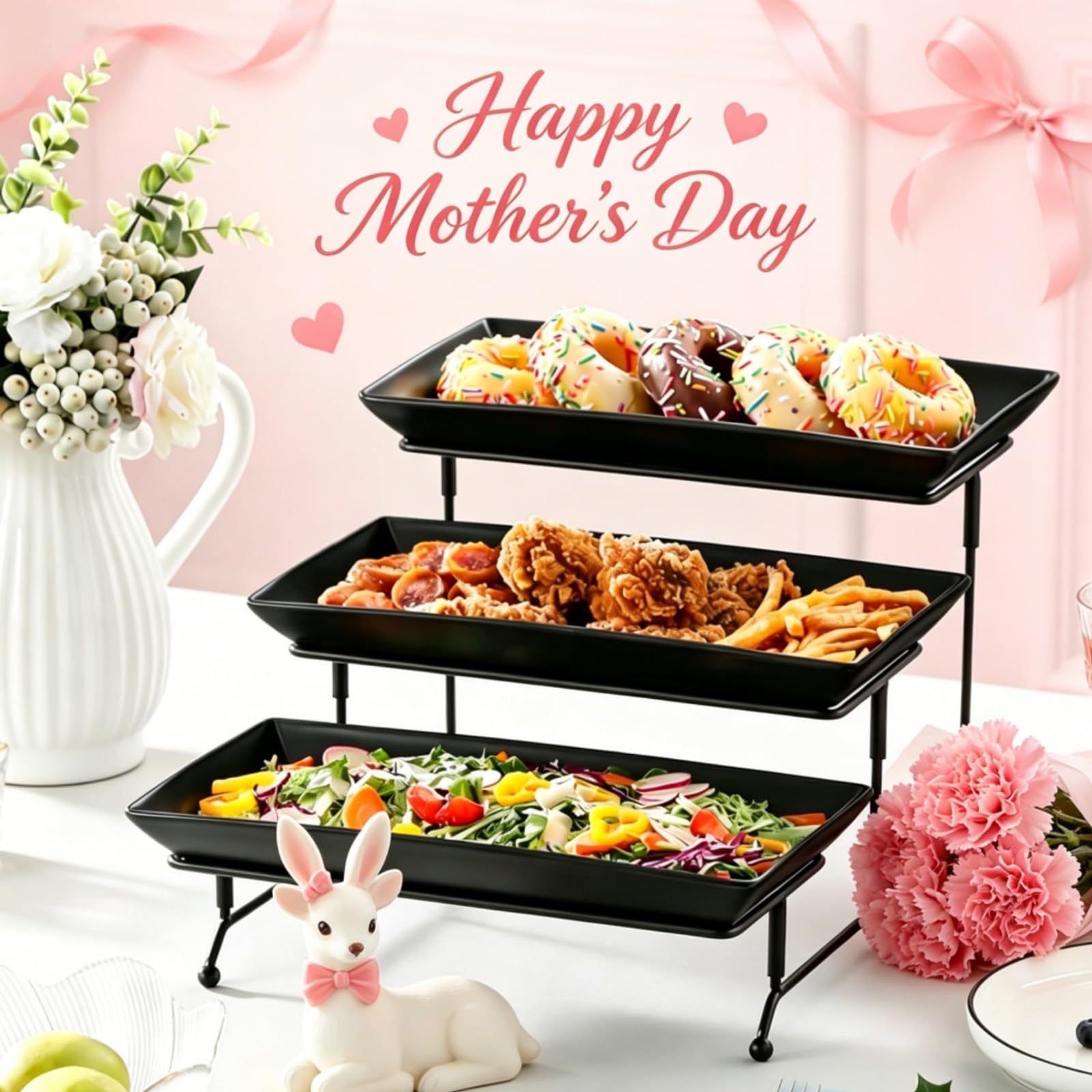 MALACASA 3-Tier Porcelain Serving Tray