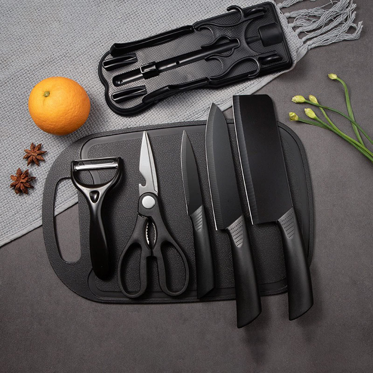 7-Piece Stainless Steel Knife and Cutting Board Set