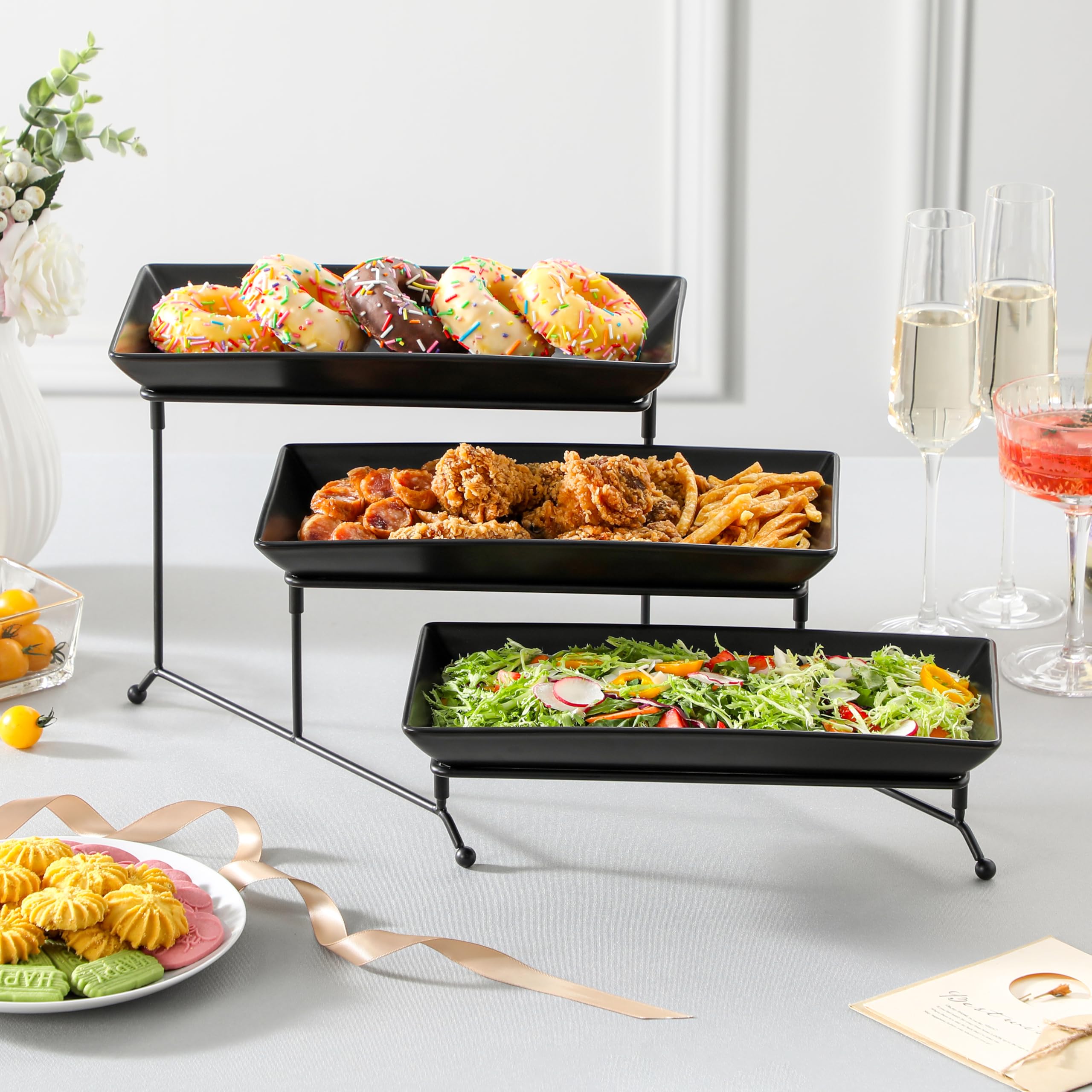 MALACASA 3-Tier Porcelain Serving Tray