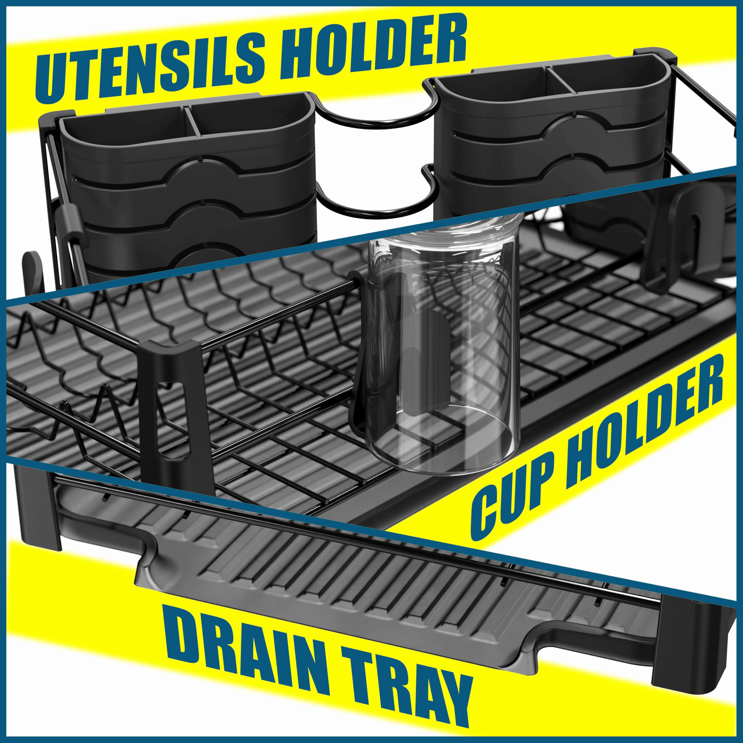 Dish Rack with Drainer, Mug and Utensil Holders