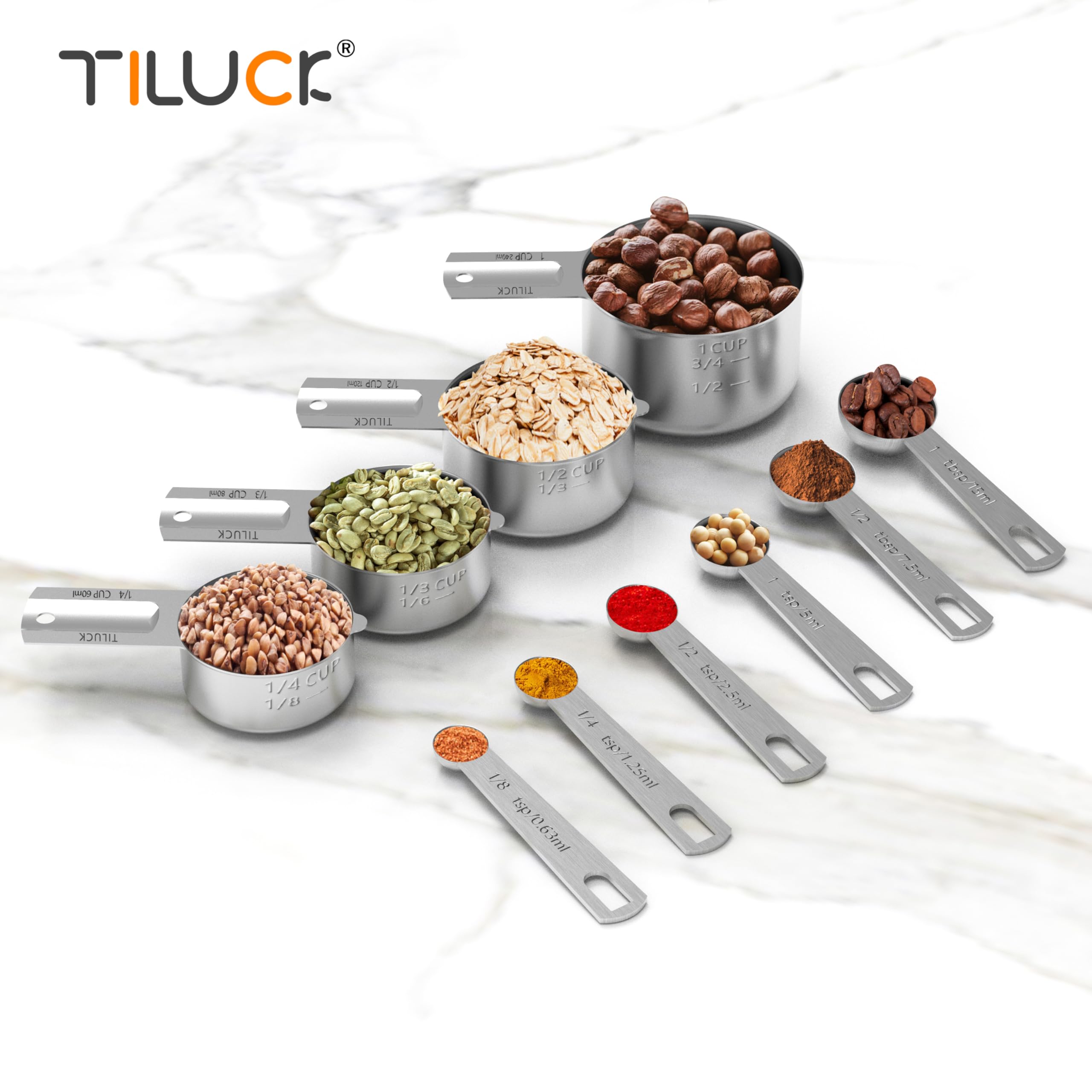 TILUCK 10-Piece Stainless Steel Measuring Set