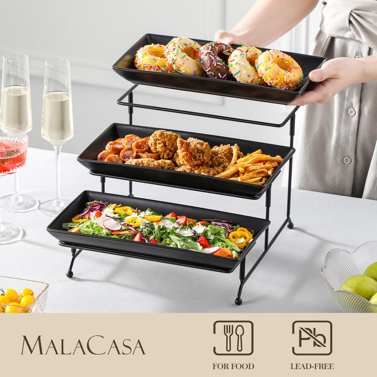 MALACASA 3-Tier Porcelain Serving Tray