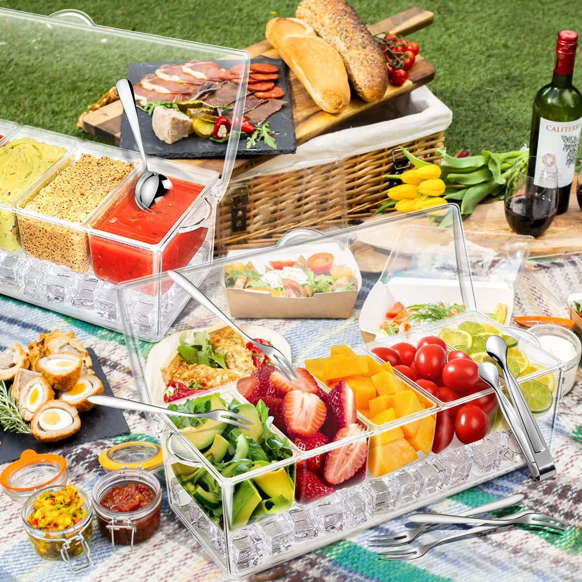 Five-Compartment Chilled Condiment Serving Tray