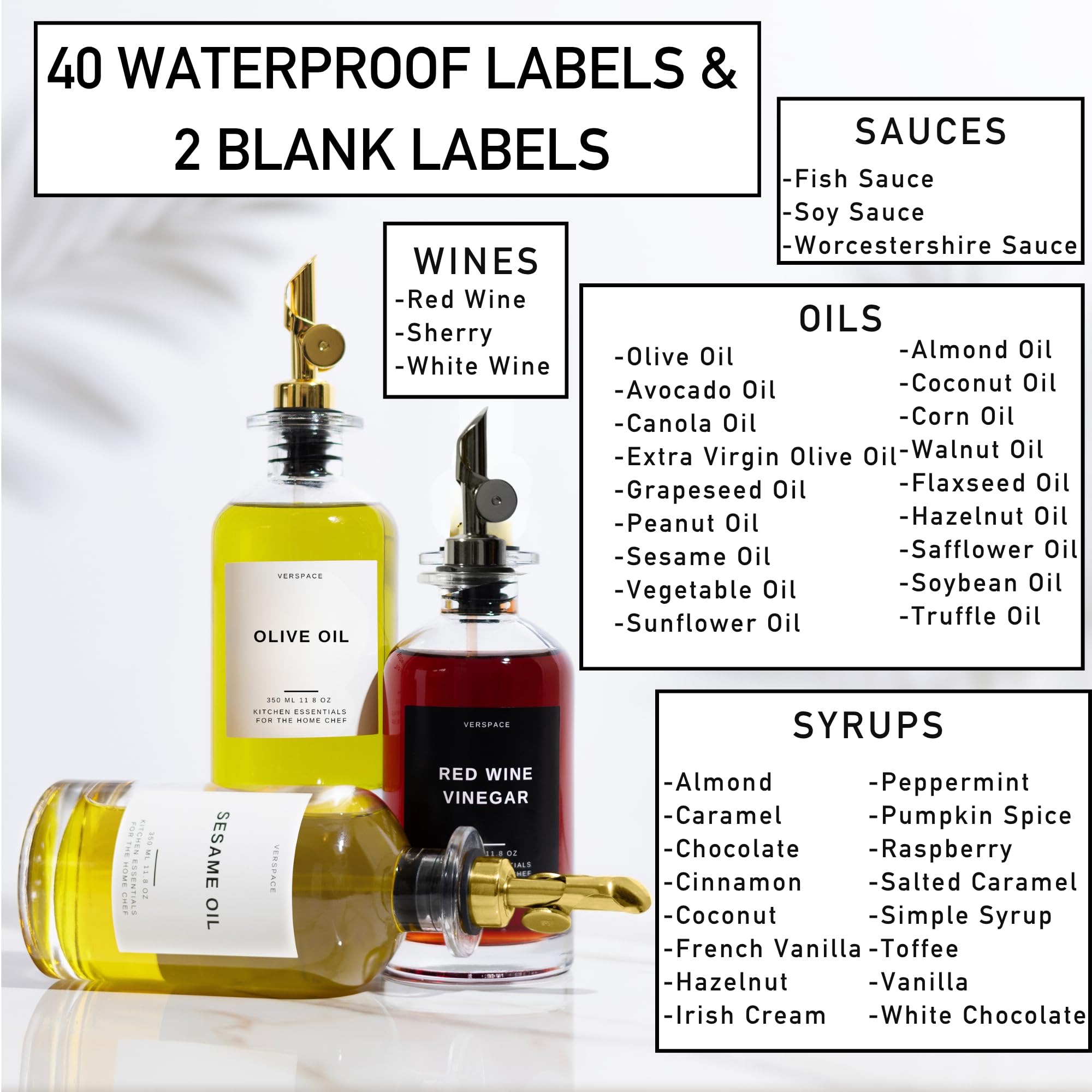 2-Piece Glass Oil Dispenser Set with 42 Labels
