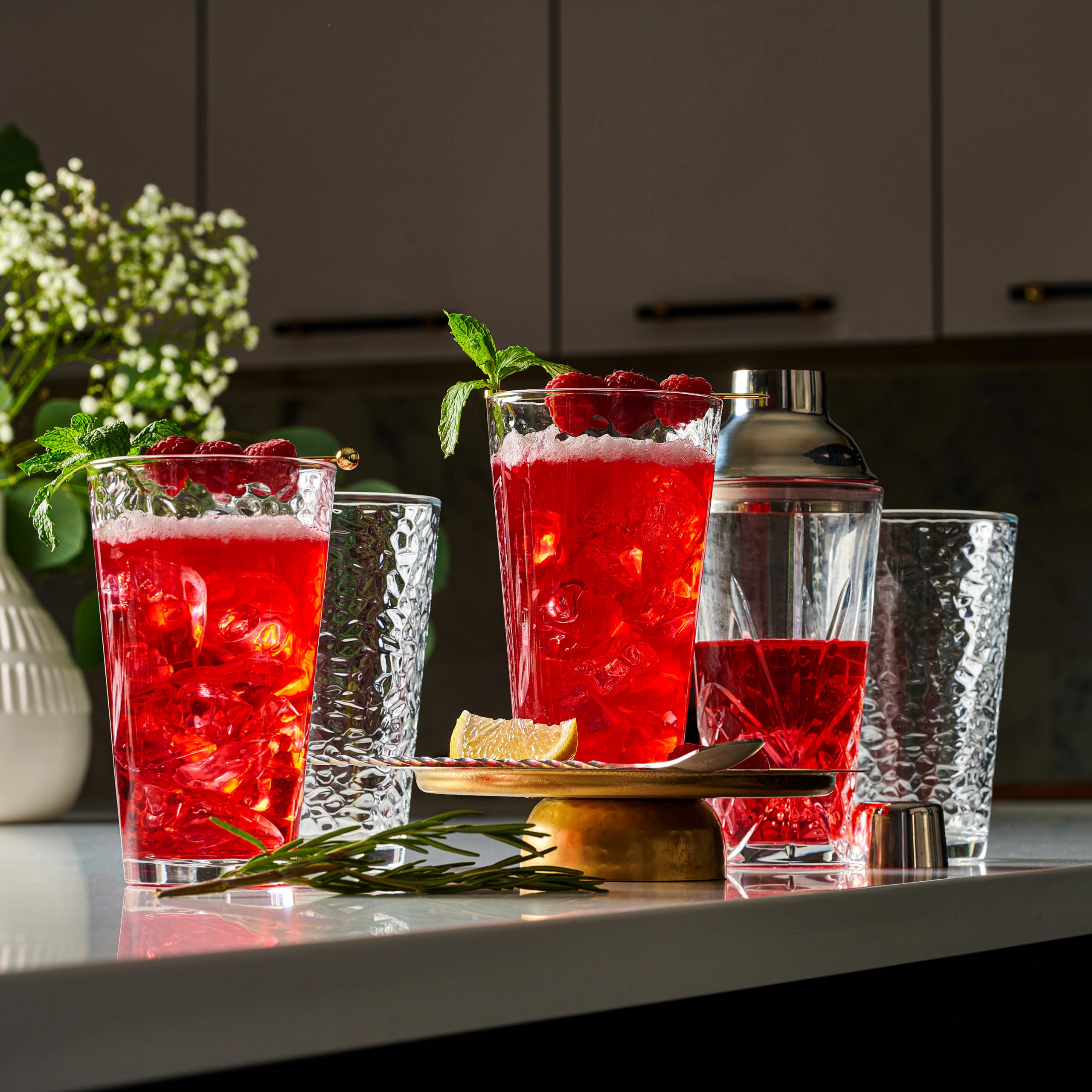 Le'raze 10-Piece Hammered 16oz Glass Tumbler Set