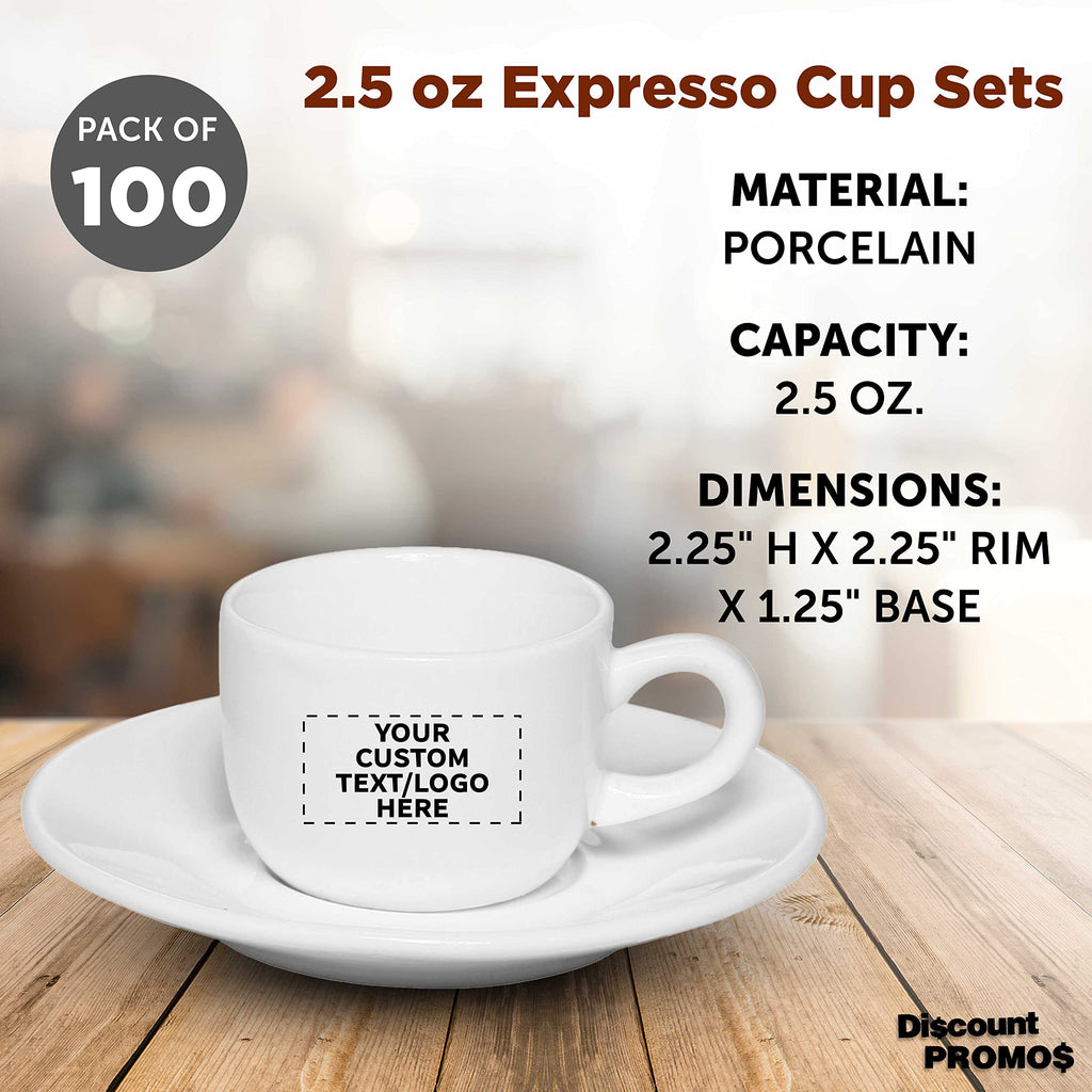 100-Piece Custom 2.5oz Espresso Cup and Saucer Set