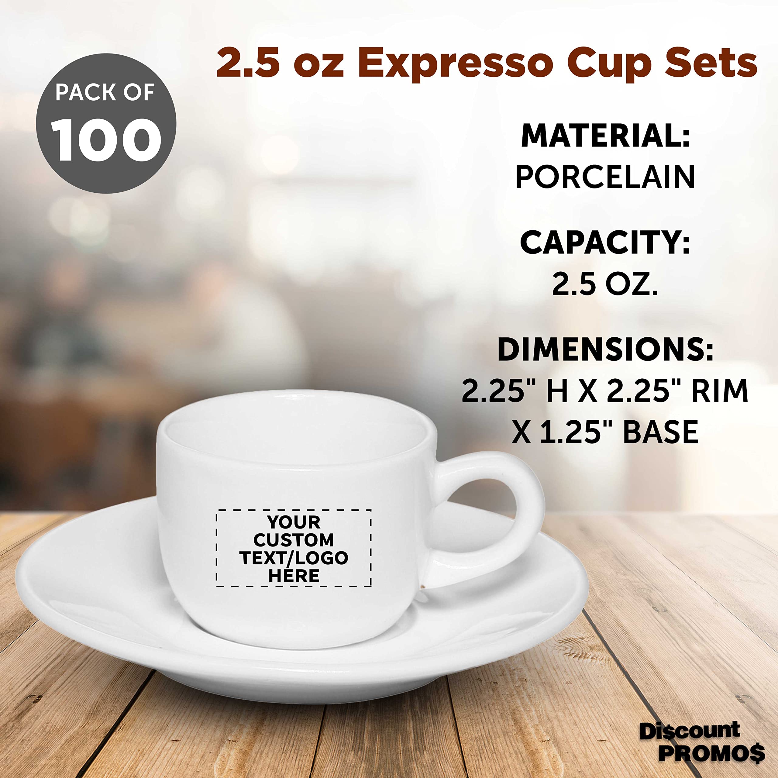 100-Piece Custom 2.5oz Espresso Cup and Saucer Set