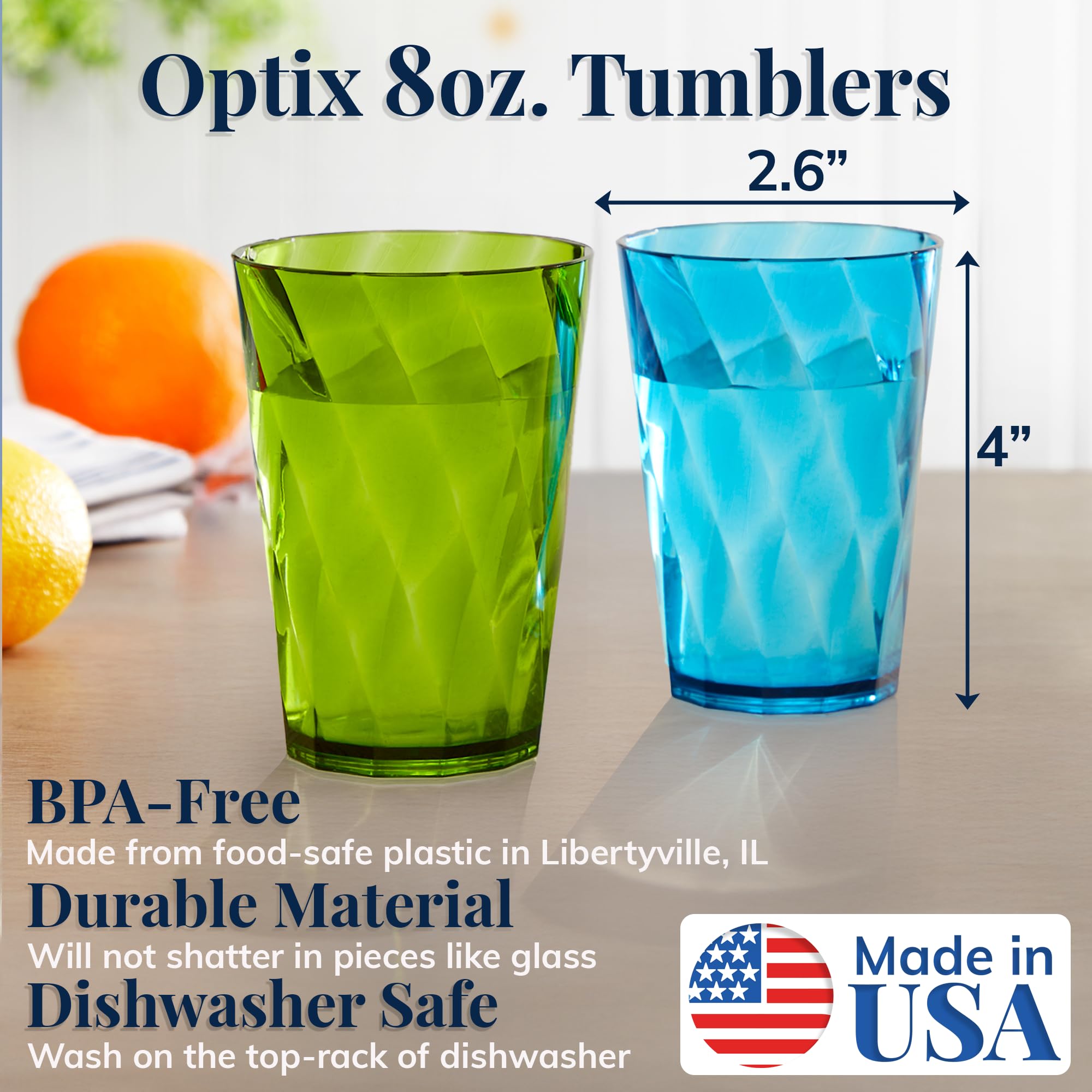 US Acrylic 8-Piece 26oz Jewel Tone Tumbler Set
