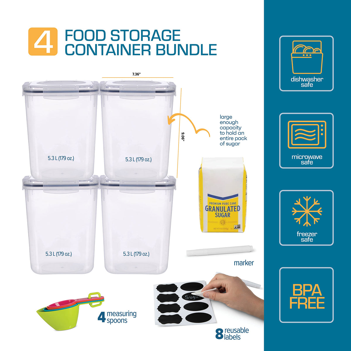 4-Piece 5.3L Airtight Pantry Container Set